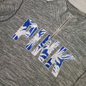 PINK Victoria's Secret Quarter Zip‎ Pullover Sweatshirt Palm Print Gray